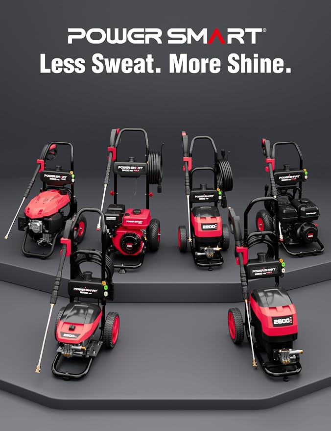 PowerSmart Electric Pressure Washer - 2200 PSI Max 1.2 GPM Power Washer with Wheels, Onboard Soap Tank, 5 Nozzles Set& Metal Wand - Professional High Pressure Cleaner for Cars, Driveways & Patios
