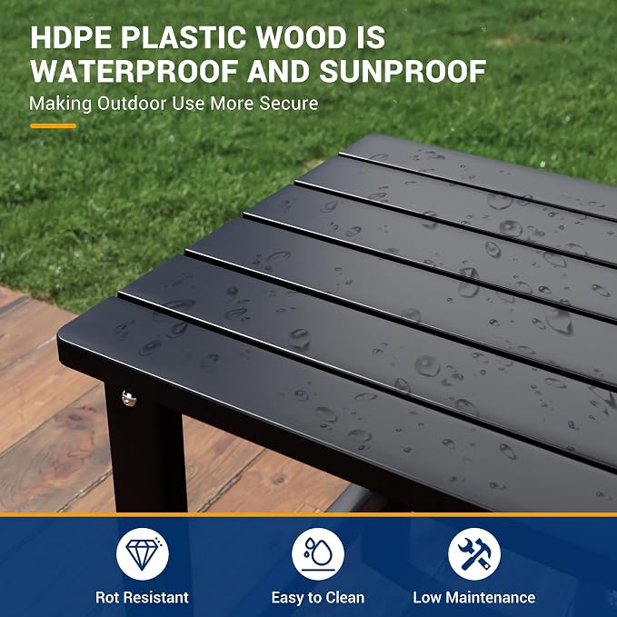 UDPATIO Small Side Table, 16x16x17.8 in, Black, Adirondack Table, Indoor & Outdoor Use