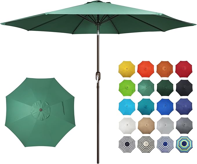 Blissun 10FT Outdoor Patio Umbrella, Outdoor Table Umbrella, Yard Umbrella, Market Umbrella with 8 Sturdy Ribs, Push Button Tilt and Crank