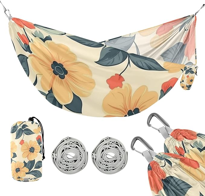 Retro Flowers Camping Hammocks Rope Hammock for Patio Backyard Lounge Base