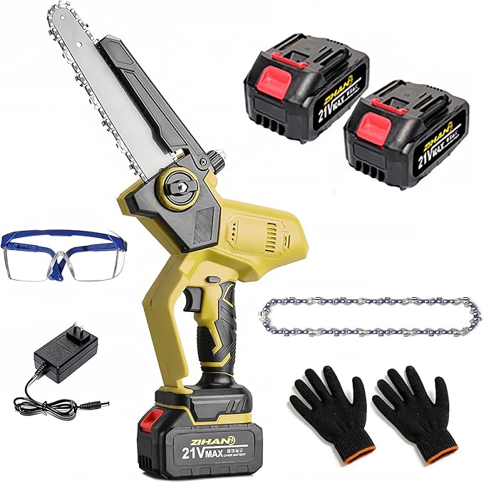 Mini Chainsaw Cordless, 8 Inch Electric Chain Saw with 2 Pack Rechargeable Batteries, Battery Powered, Easy to Use & Maintain, for Cutting Thick Branches, Wood Cutting, Tree Trimming