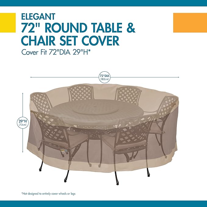 DUCKCOVERS Elegant Waterproof 72 Inch Round Patio Table & Chair Set Cover, Outdoor Table and Chair Cover