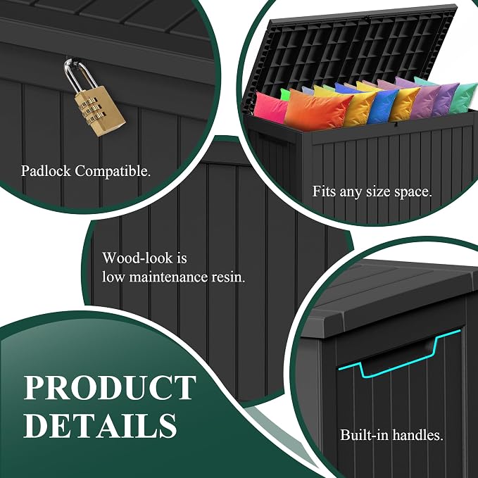 PatioZen 230 Gallon Resin Deck Box Outdoor Storage Box with Lockable Lid, Waterproof for Patio Cushions, Gardening Tools & Exercise Equipment