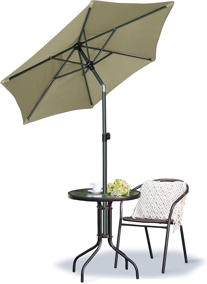 AMMSUN 6ft Patio Umbrella Outdoor Table Umbrellas with Push Button Tilt, UPF50+ Premium Steel Pole and Ribs for Deck, Lawn, Garden, Backyard & Pool (Khaki)