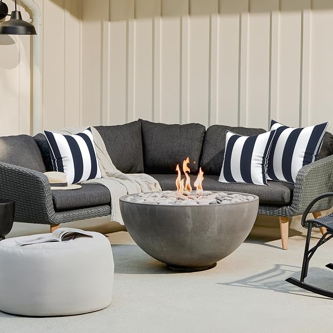 LVTXIII Outdoor Throw Pillows 18x18 Patio Waterproof Square Pillows with Piping Fade Resistant Accent Pillow for Spring Summer Garden Decoration, Set of 2, Cabana Navy