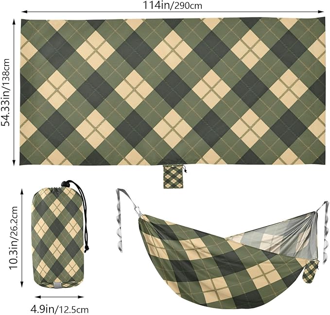 Gray-Green Checkerboard 330lb Capacity Hammocks with Portabl Carry Bag Fabric Hammock for Patio Backyard Lounge Base Bases para hamacas para adultos