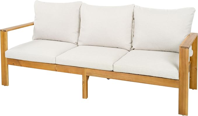 JIVOIT Outdoor 5 Pieces Sectional Patio Sofa Set, Acacia Wood Conversation Set with Coffee Table, Ottoman and 2 Chairs for Backyard Porch Garden Balcony