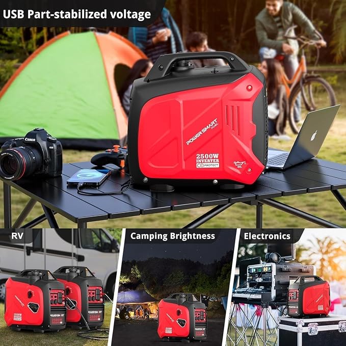 PowerSmart PS5020W 2500W Inverter Generator: Manual Start, Fuel-Efficient, with CO Alarm and USB Output—Ideal for Home and Outdoor Use
