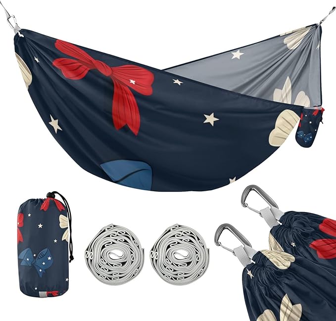 4th of July Independence Day Red and Blue Bow 330lb Capacity Outdoor Hammocks Fabric Hammock for Outside Patio Garden hamaca para Patio Exterior