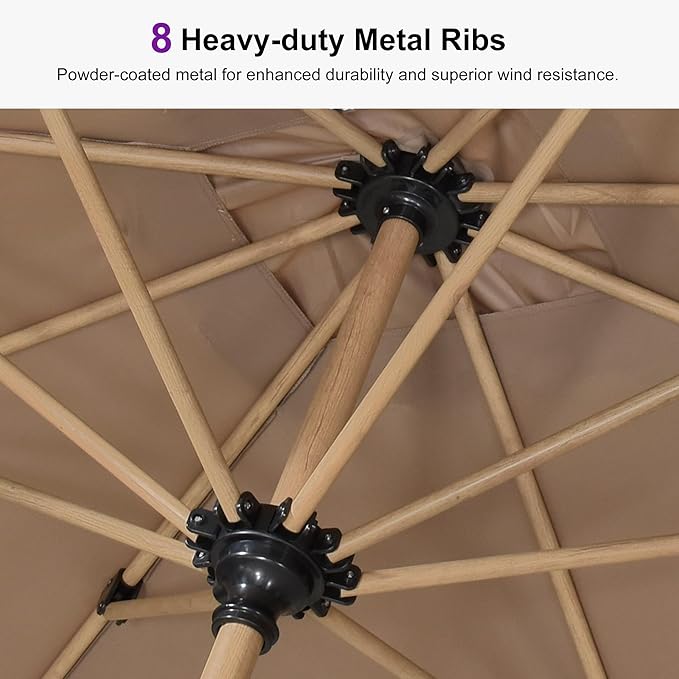 PURPLE LEAF 6' x 6' Patio Umbrella with Base Square Outdoor Table Umbrella Aluminum Market Umbrella with with 8 Sturdy Ribs & Push Button Tilt and Crank Outdoor Umbrellas for Lawn Garden Patio, Taupe