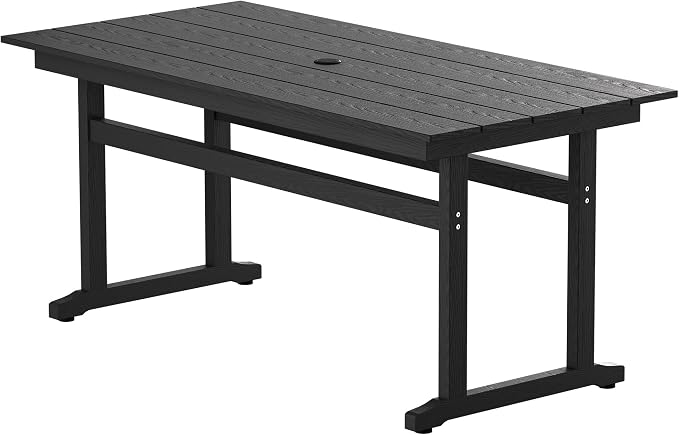 nalone Outdoor Dining Table for 6 - Person, 67"x32" Rectangular Patio Dining Table, All Weather HDPE Dining Table with Umbrella Hole(Black, 1 Table)