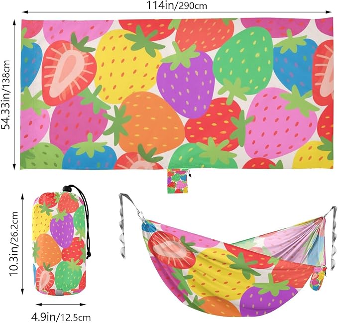 Colorful Cartoon Strawberry Fruit 330lb Capacity Camping Hammock Fabric Hammock for Patio Backyard Lounge Base macas mexicanas de Patio para Adulto