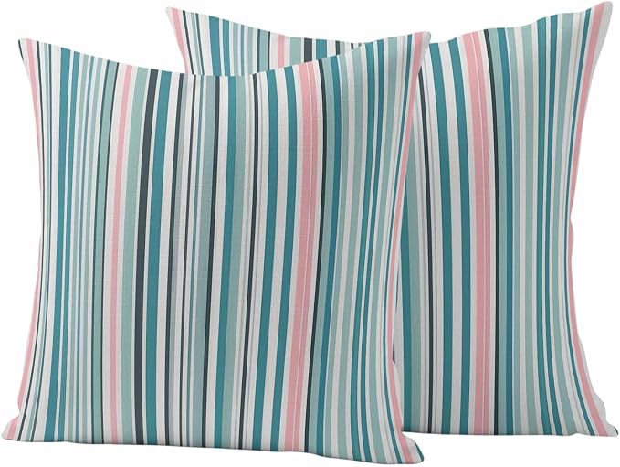 Outdoor Waterproof Throw Pillow Covers Set of 2 Turquoise Blue Striped Pillowcases 16x16 Inches Geometric Pink Stripes Decorative Pillows Cushion Case Patio Pillows for Couch Bed Chair Garden