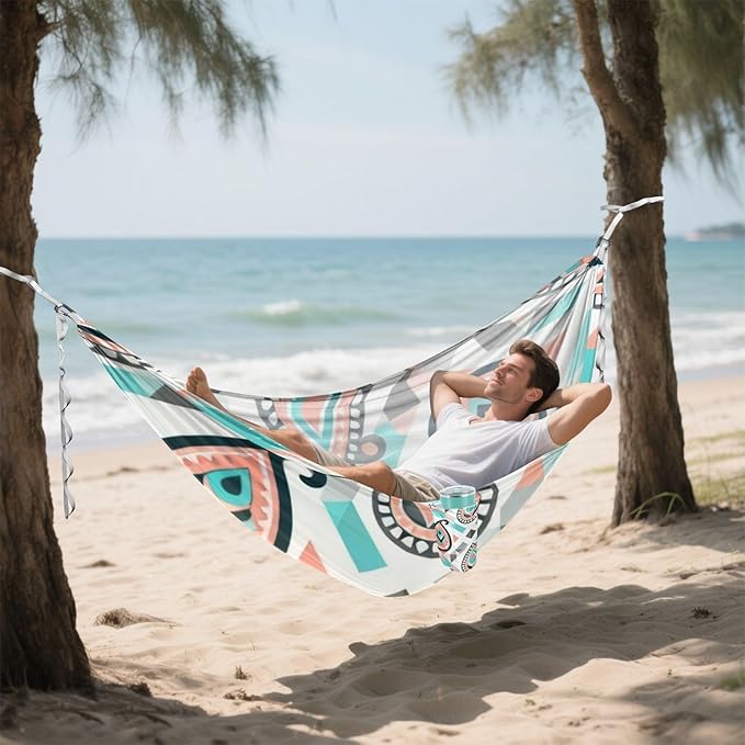 Paisley Geometric Outdoor Hammocks with Tree Straps Fabric Hammock for Camping & Hiking Essential
