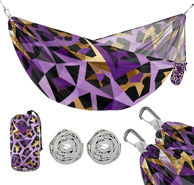 Geometric Leopard Print Hammocks with Tree Straps Swing Hammock for Indoor Outdoor Patio