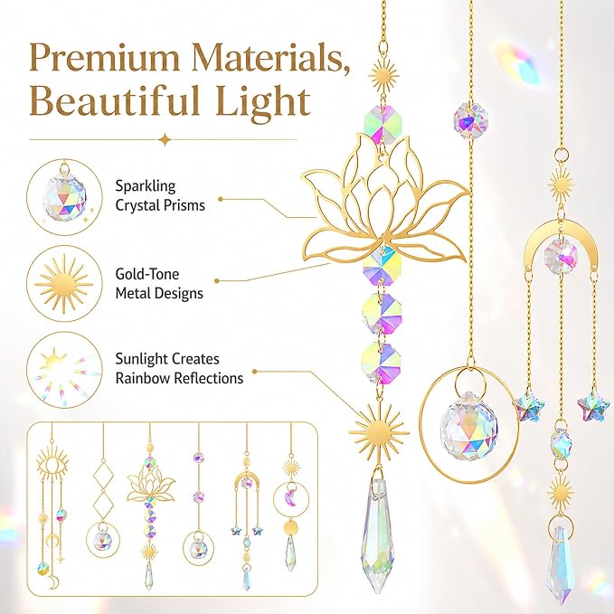 ilclviz Suncatcher Crystal Hanging Sun Catcher Prism with Chain Pendant Ornament Crystal Balls for Window