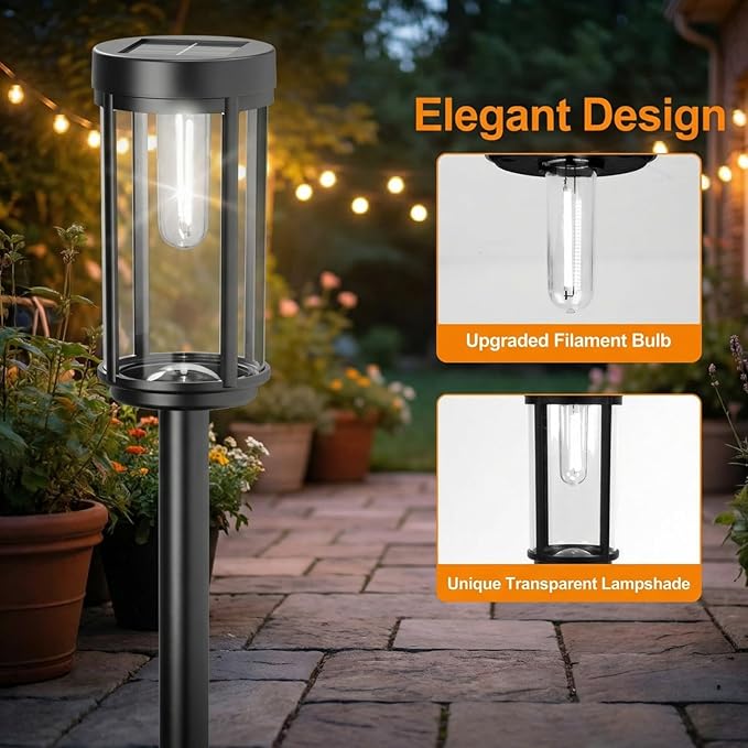 Sparkblaze 12 Pack Solar Pathway Lights Outdoor, Modern Classic Solar Garden Lights, Auto On/Off Landscape Lighting for Yard, Lawn, Patio, Walkway, Waterproof Solar Stake Lights. (12, Cold White)