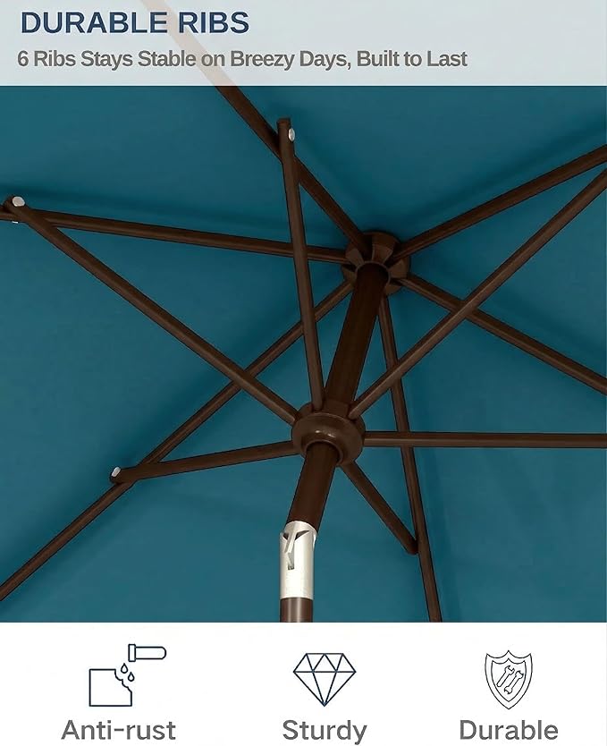 6.5x10FT Patio Umbrella, Outdoor Umbrella with Push Button Tilt and Crank, 8 Sturdy Ribs, UV Protection & Waterproof Market Umbrella for Pool, Backyard, Beach,Deck (Lake Blue)