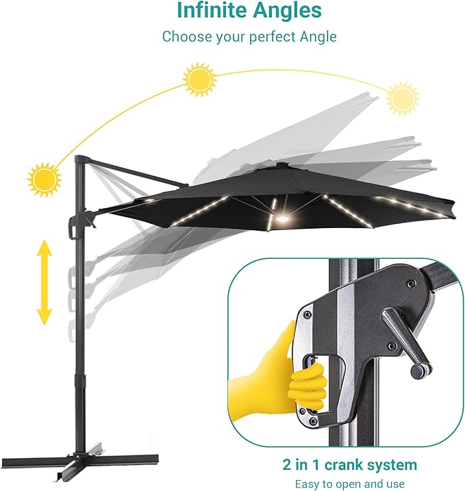 FLAME&SHADE 11 ft Cantilever Offset Patio Umbrella, Large Heavy Duty Outdoor Patio Umbrella Aluminum 360° Rotation Round Outdoor Umbrella for Deck,Pool,Backyard