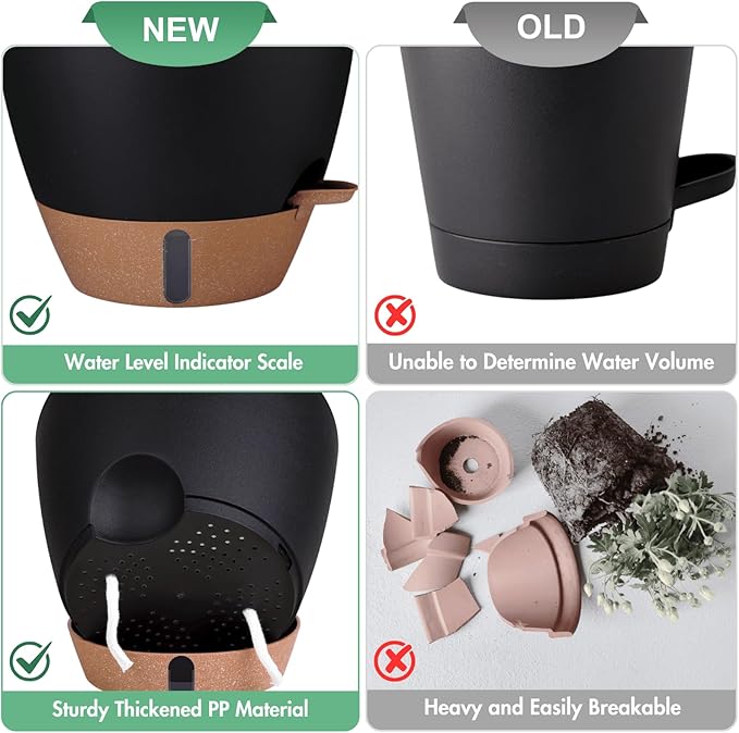 montresor 12/10/8 Inch Self Watering Pots for Indoor Plants Plastic Large Plant Pots for Outdoor Plants, Water Level Window & Spacious Reservoir Flower Pots Decorative Planter with Drainage and Tray
