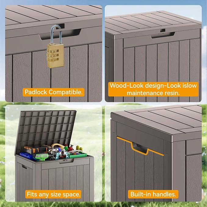 KAMABOKO 32 Gallon Outdoor Storage Box 2 Pack All-Weather Deck Box for Patio Furniture, Package Deliveries, Garden Tools, Pool Supplies & Cushions, Grey