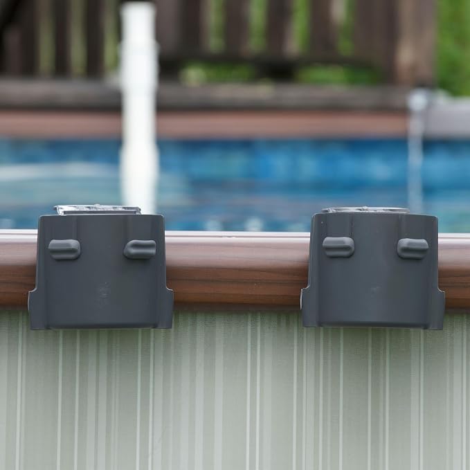 2-Pack Poolside Cup Holders for Square-Top Above Ground Pools, Adjustable Fit for Wide Edges, Non-Slip Silicone Grips, Fits Tumblers & Drink Bottles, Use on Deck, Boat & Patio, Dark Grey
