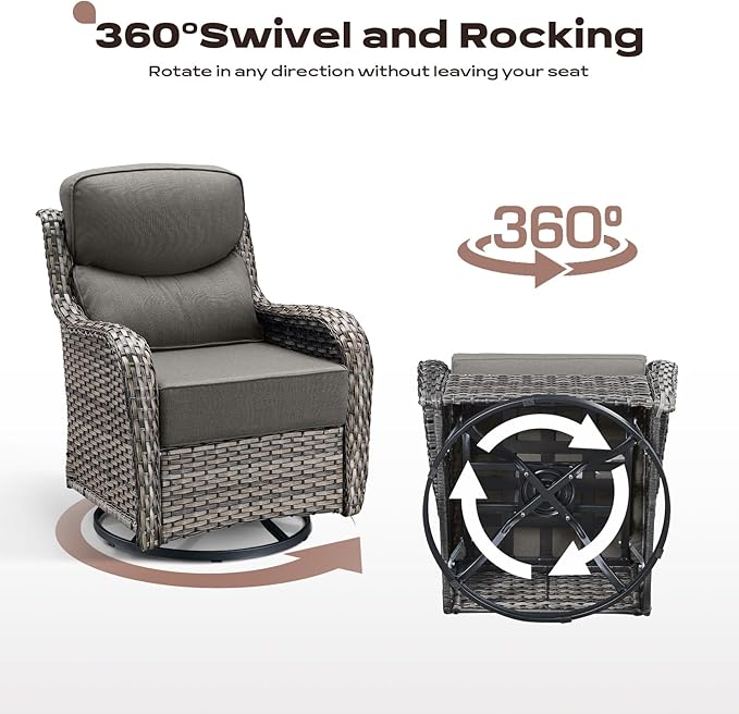 Rilyson Wicker Outdoor Patio Furniture Set - 8 Piece Patio Conversation Sets with Swivel Rocker Chairs, Ottomans, Sofa and Table, 6 inch Cushions, Deep Seating, for Porch Deck Mixed Grey/Grey