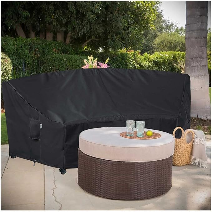 Curved Patio Furniture Cover for Outdoor Sectional Sofa, 96"(65") Reinforced Waterproof 600D Patio Sectional Couch Cover, Lawn Outside Garden Furniture Winter Protective Cover