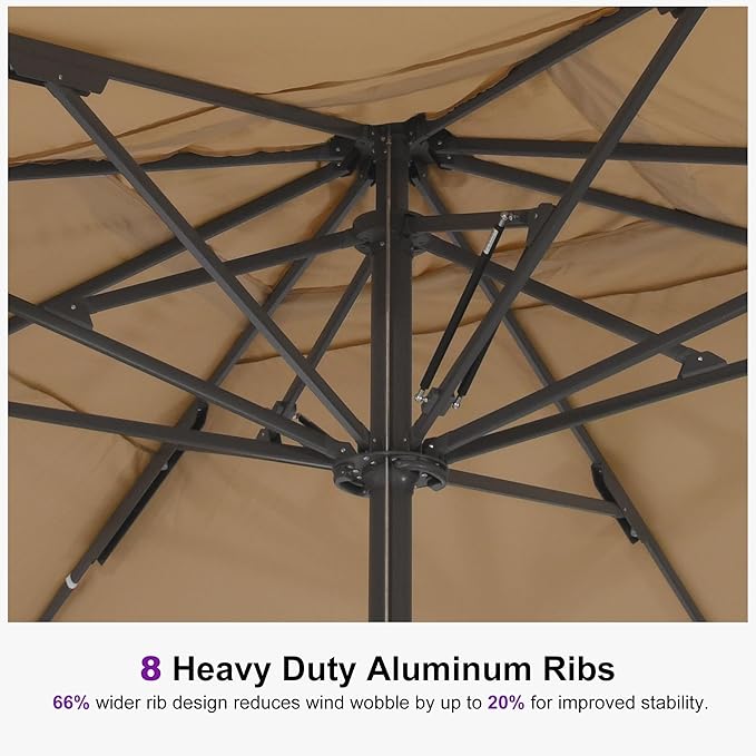 PURPLE LEAF 15' x 11' Rectangular Semi-Auto Outdoor Patio Umbrella Aluminium Market Umbrella Table Sun Umbrella with 3.15" Rod and 8 Sturdy Ribs for Deck Lawn Pool Garden, Beige