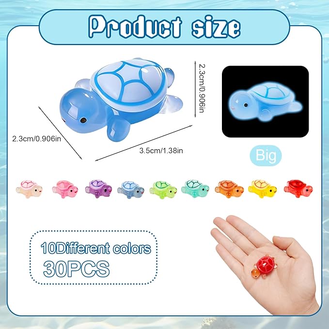 30PCS Mini Resin Turtles, Small Colorful Turtle Figurines Bulk Set | Tiny Resin Animals for Ocean Theme Party Decor, DIY Crafts, Cake Toppers (10 Vibrant Colors)