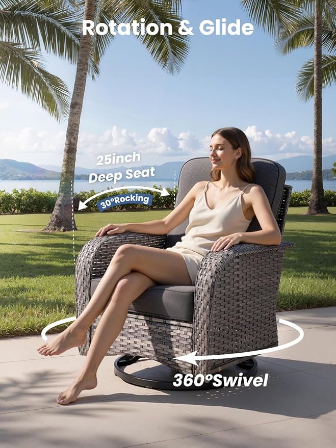 5-Piece Outdoor Patio Furniture Set with Swivel Chairs, Outdoor Conversation Wicker Sofa with Coffee Table, Rattan Couch for Deck Yard Poolside, Black