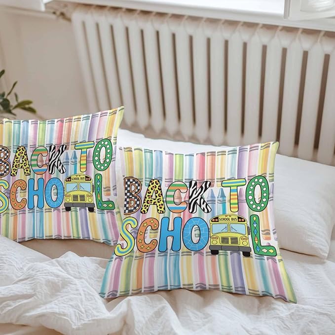 Outdoor Waterproof Throw Pillow Covers Set of 2 Back to School Pillowcases 26x26 Inches Crayon Truck School Season Decorative Pillows Cushion Case Patio Pillows for Couch Bed Chair Garden