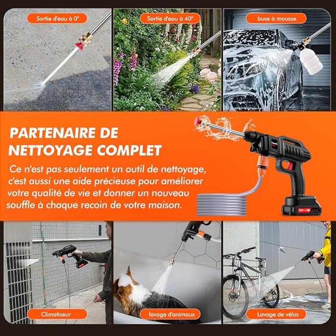 Papasbox 1500W Electric Pressure Washer,21V Cordless Pressure Washer with 2 * 2.0Ah Battery,Battery Pressure Wash Kit 16FT Hose, Power Cleaner for Patio Floor Fence Deck Indoor
