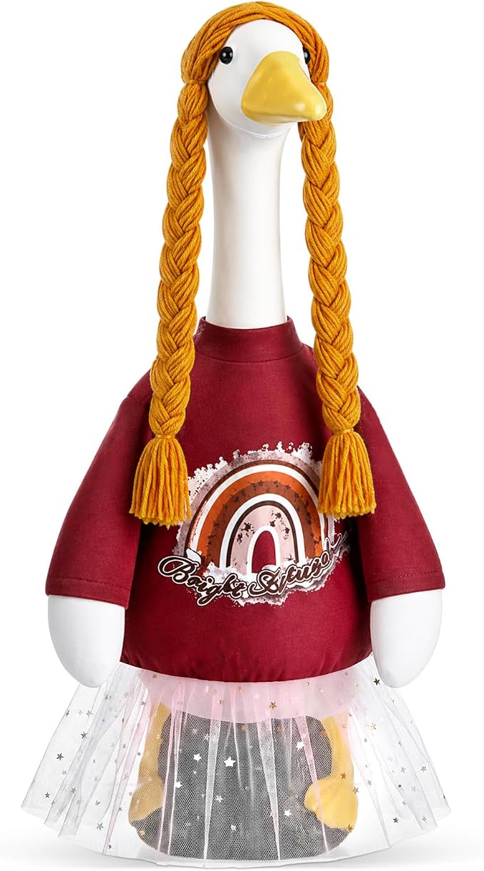 Graduation Porch Goose Outfit 2026, Vintage Senior Portrait Porch Decor, Rainbow Dress with Double Braids for 23" Gooses Statue, Graduation Party Patio Yard Decoration, Grad Gift for Her
