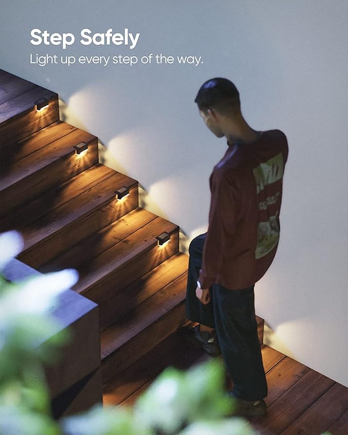 JACKYLED Solar Deck Lights,Outdoor Fence Light,16 Pack Solar Step Lights Waterproof LED Solar Powered Lighting for Outdoor Stairs, Fence, Deck,Patio Railing,Pathway,Driveway,Warm White,Black