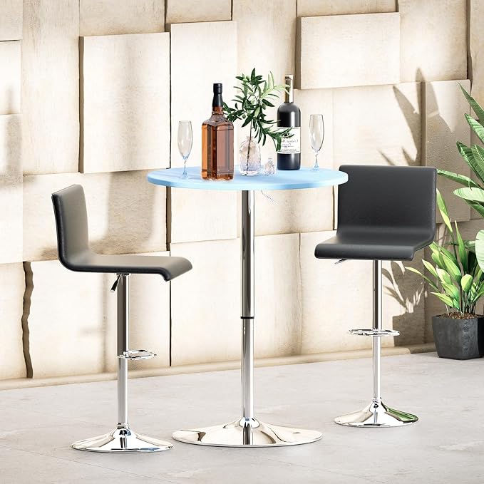 MoNiBloom Bistro Pub Table Round Bar 27.5"- 36" Height-Adjustable Cocktail Table with 23.5 Inch Swivel Table Top for Dining Room Home Kitchen Patio Bistro (Blue)