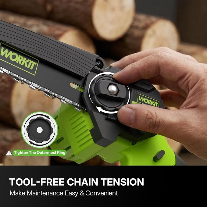 WORKIT 2-In-1 Electric Pole Saws for Tree Trimming, 6 Inch Mini Chainsaw Cordless with 2×4.0Ah Batteries, 14Ft Tree Trimmer Pole Saw, Electric Chainsaw with Auto Oiler, Tool-Free Tension