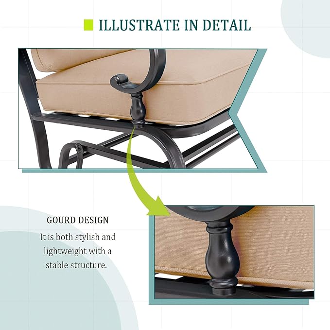 4 Pcs Outdoor Wrought Iron Furniture Patio Conversation Set with Glider Loveseat, 2 Spring Chairs, and Coffee Table (Brown)