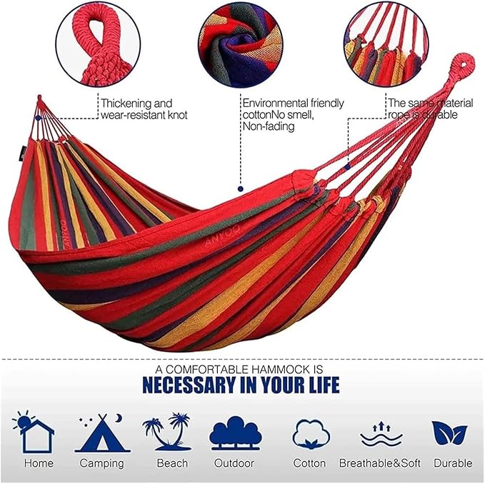 Canvas Hammock for Patio Garden Backyard Outdoor and Indoor(Red,190x80cm)