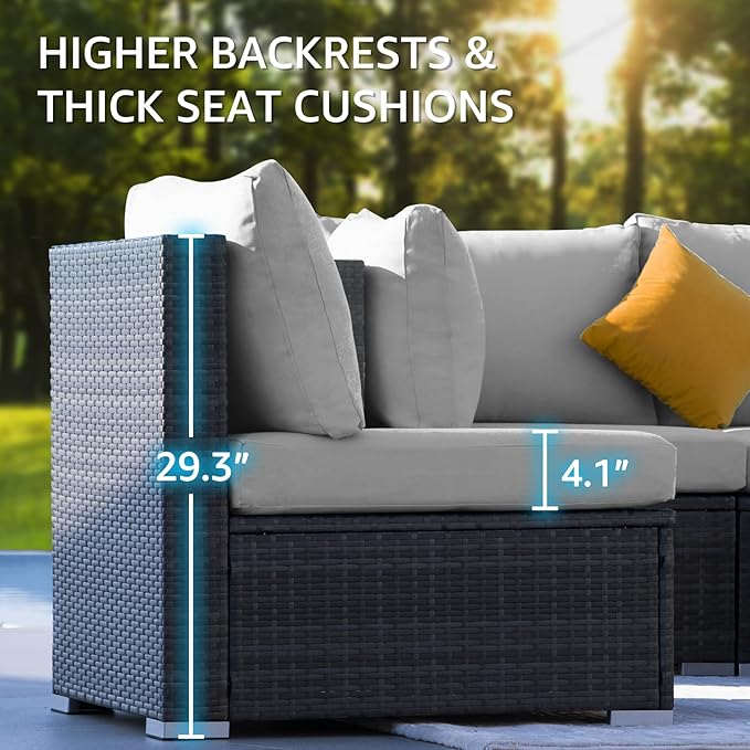 NICESOUL 20 Piece Extra Large Patio Furniture Set w/Fire Pit Table & Chaise Lounge, Modern Luxury Outdoor Group Seating w/Firepit, Comfortable 29.3" High-Back Sectional Couch Deep Seat, Light Gray