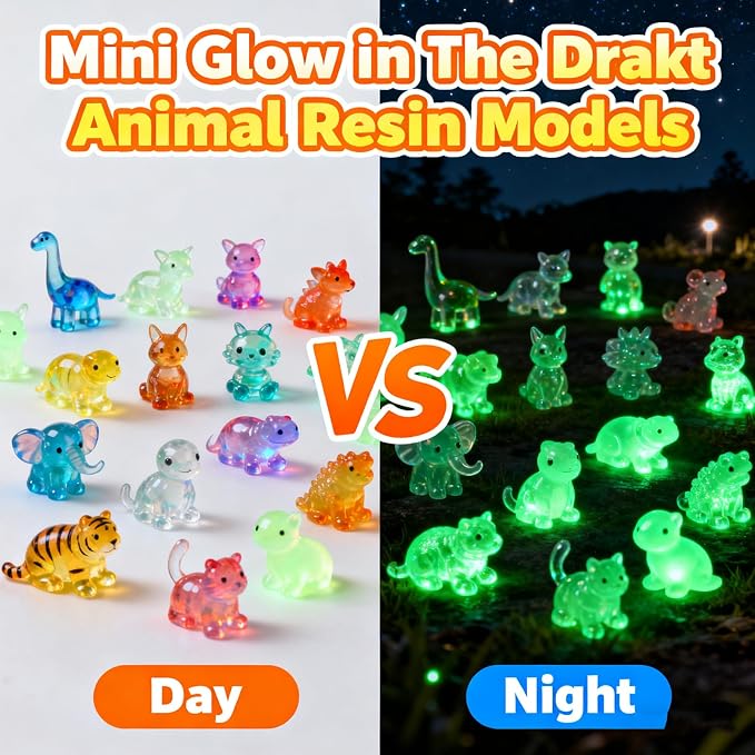 Mini Glow in The Dark Animal Resin Models, Mystery Resin Animals Blind Bag, Mini Glow Figures Bulk Set for DIY Garden Dollhouse Aquarium Micro Landscape, Random Styles for Ages 14 and up(100pcs)