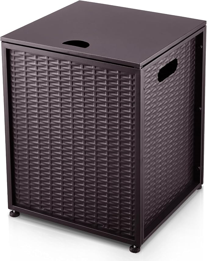 Propane Tank Cover Table – 20LB Outdoor Gas Cylinder Hideaway Storage Box with Side Handles – Metal Side Table for Garden Fire Pits