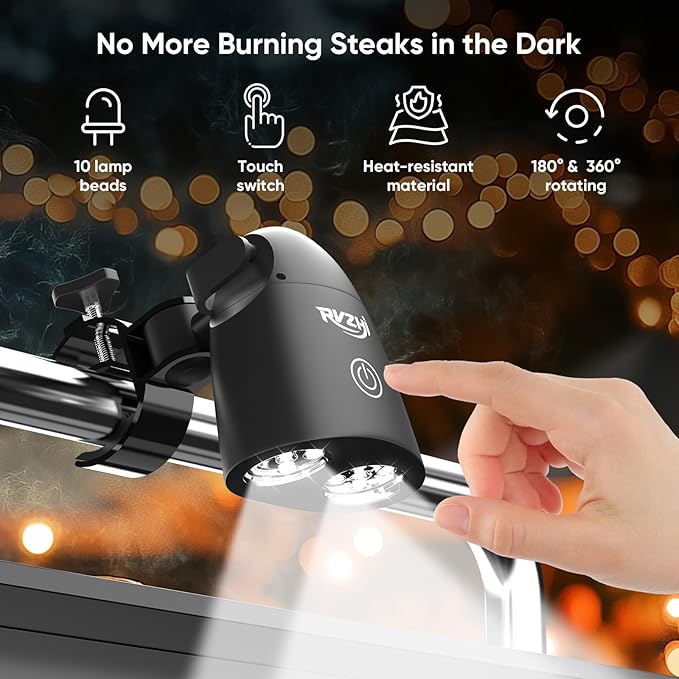 Grill Light BBQ Accessories: Upgraded 10 LEDs Bright Outdoor Grill Light - Dad Gifts for Fathers Day Mens Gifts for Husband - Flexible Rotation Adjustable C-clamp Smoker Grilling Accessories