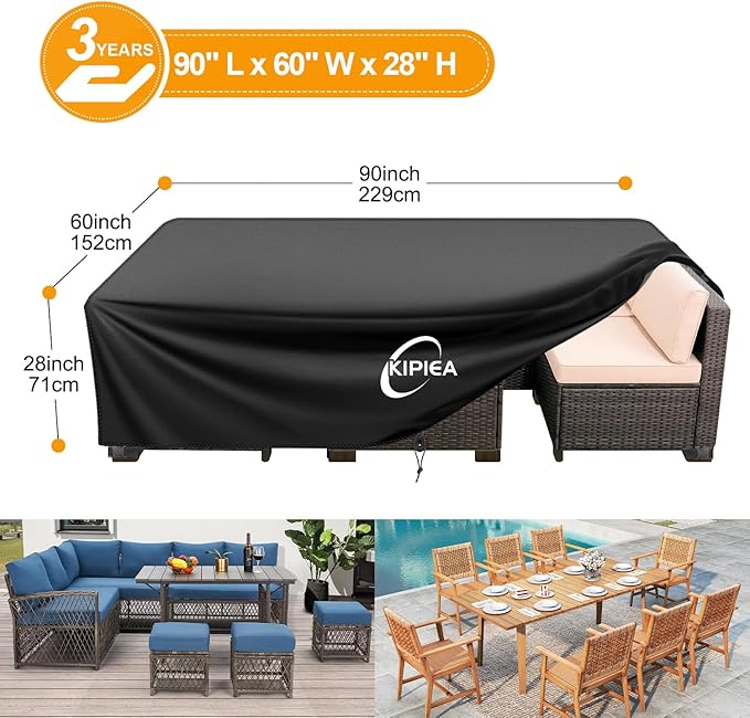 Kipiea Outdoor Furniture Covers Waterproof, 420D Heavy-Duty Patio Furniture Set Covers, No Tears Anti UV No Fading (90" L x 60" W x 28" H)