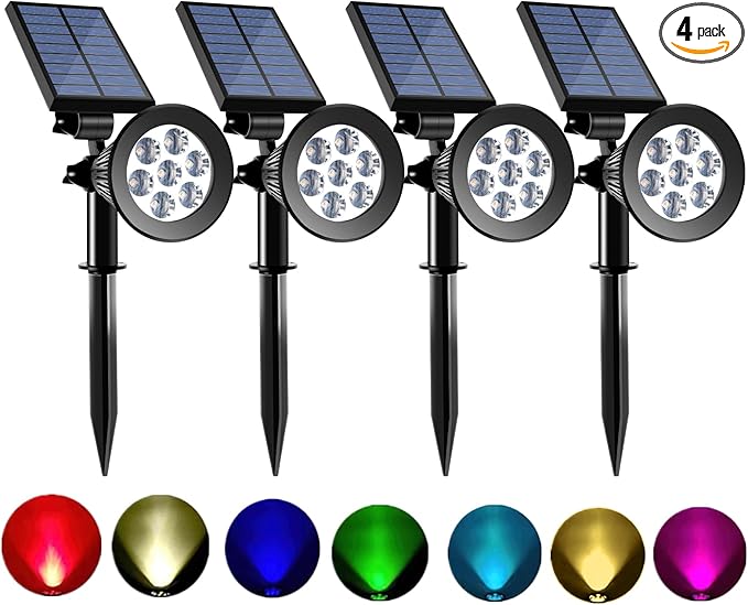 Solar Spot Lights Outdoor Color Changing, 8 Lighting Modes 2-in-1 Solar Lights Outdoor Waterproof, Auto On/Off Multicolor Solar Powered Landscape Spotlights for Garden Patio Yard Pool, 4 Pack