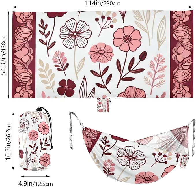 Floral Frame Outdoor Hammock with Tree Straps for Outside Beach Patio Garden