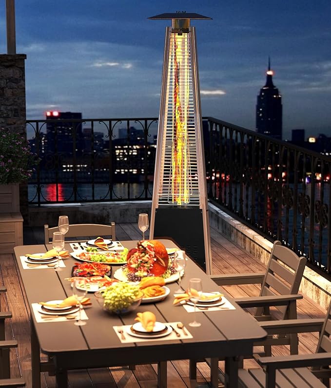 NAVINE Pyramid Patio Heater,48,000 BTU Outdoor Propane Patio Heater with Detachable Wheels and Protective Cover for Terrace, Garden,Poolside.（Black）