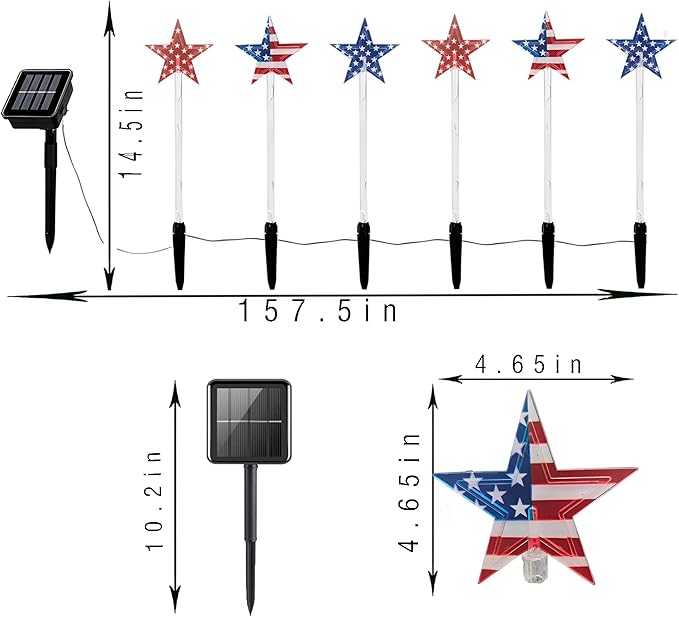4th of July Decorations Outdoor Red White and Blue Pathway Lights, 6 Pack Flag Star Stake Lights for Independence Day Memorial Day Patriotic American Flag Decor Outside Landscape Garden Yard Lawn