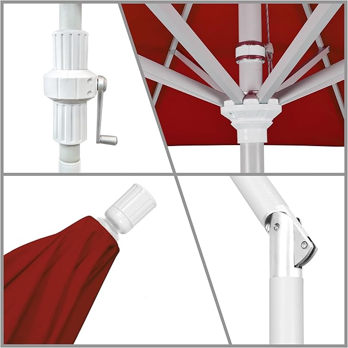 California Umbrella 7.5' Rd. Aluminum Patio Umbrella, Crank Lift, Collar Tilt, White