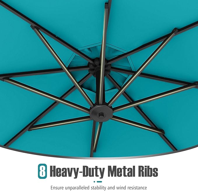 Tangkula 10ft Patio Umbrella with Base Included, Offset Cantilever Outdoor Umbrella with Infinite Tilt, 360 Degree Rotation, Crank Handle, Sun-Protective Canopy for Pool Deck Garden Backyard (Turquoise)